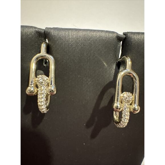 Designer Horseshoe GP Sterling 925 Cubic Zirconia Hardware Earrings Pierced - Picture 1 of 8